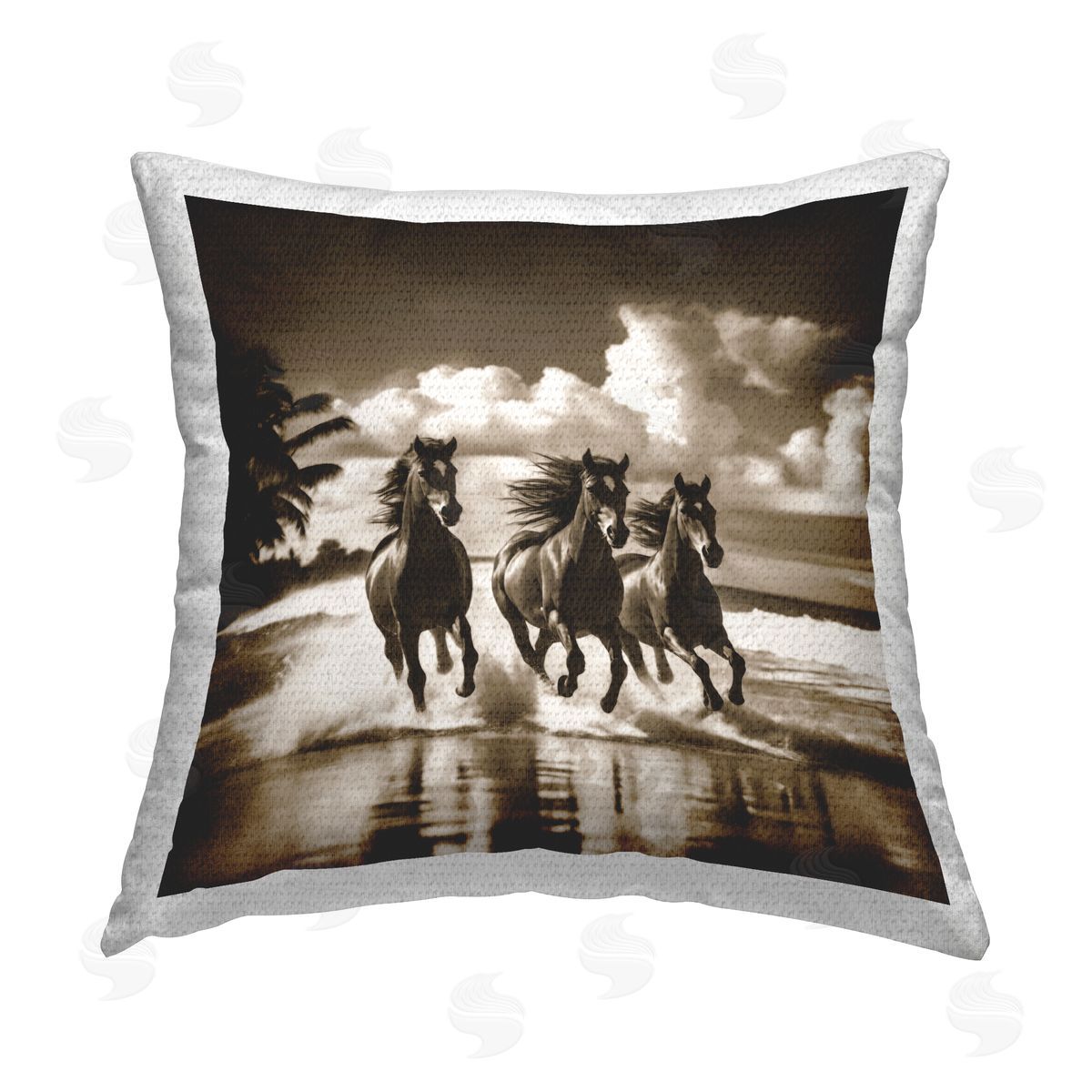 Noah Bay Sepia Stallions Galloping Outdoor Quick-Dry Polyester Printed Throw Pillow