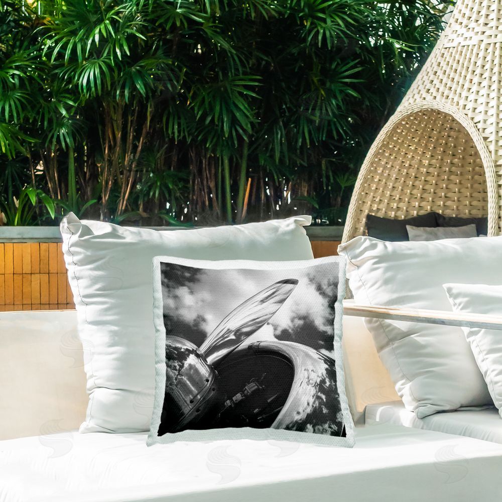 Chip Forelli Propeller with Cloud Reflection Outdoor Quick-Dry Polyester Printed Throw Pillow in Back Yard