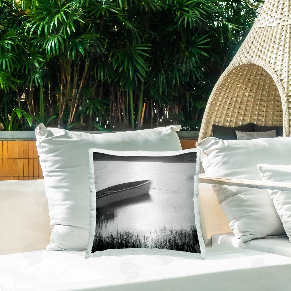 Chip Forelli Rowboat on Peaceful Shore Outdoor Quick-Dry Polyester Printed Throw Pillow in Back Yard