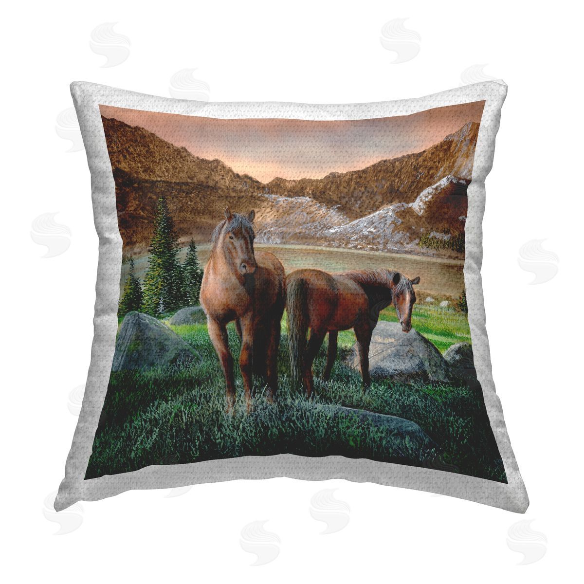 Kevin Daniel Two Horses by Mountain Outdoor Quick-Dry Polyester Printed Throw Pillow