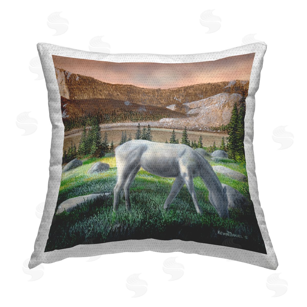 Kevin Daniel Grazing Horses in Countryside Outdoor Quick-Dry Polyester Printed Throw Pillow