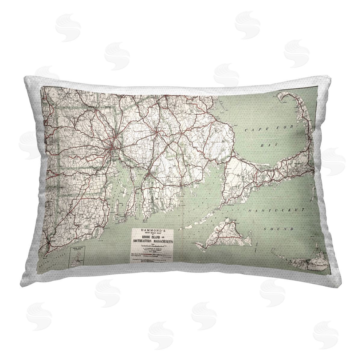 Graffitee Studios Cape Cod & RI Map Outdoor Quick-Dry Polyester Printed Throw Pillow