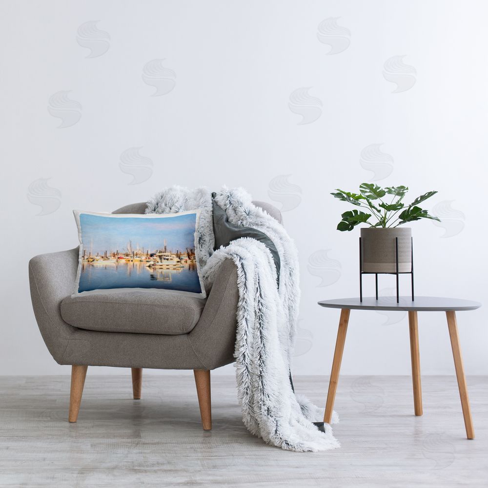 Graffitee Studios Blurred Abstract Boat Marina Printed Plush Polyester Throw Pillow On Chair