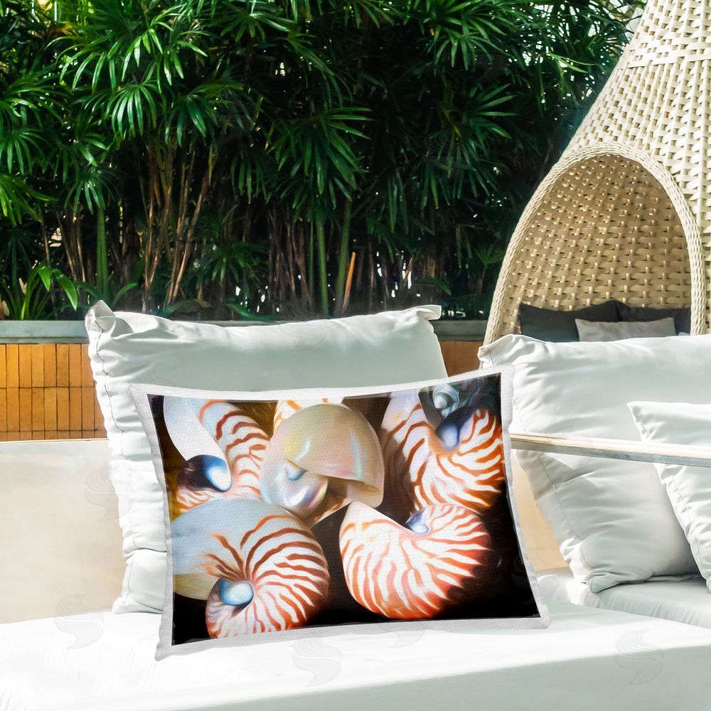 Graffitee Studios Nautilus Shells Cluster Outdoor Quick-Dry Polyester Printed Throw Pillow in Back Yard