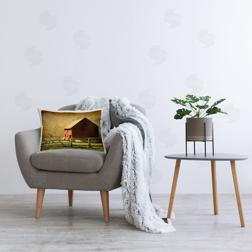 Graffitee Studios Red Barn Distressed Pattern Printed Plush Polyester Throw Pillow On Chair