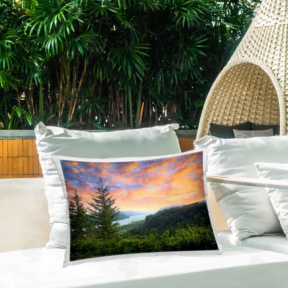 Graffitee Studios Scenic Overlook at Sunset Outdoor Quick-Dry Polyester Printed Throw Pillow in Back Yard
