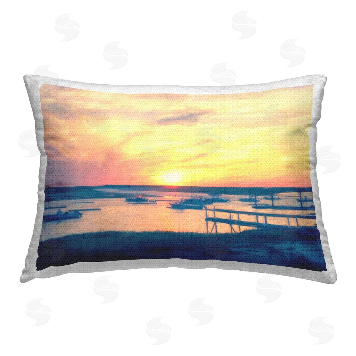 Graffitee Studios Boats Illuminated at Sunset Outdoor Quick-Dry Polyester Printed Throw Pillow