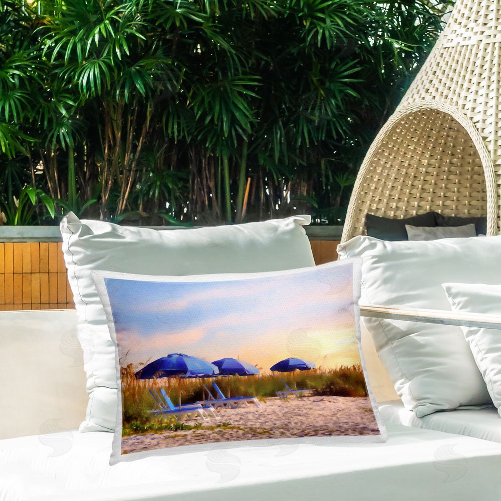 Graffitee Studios Summer Vacation Sunrise Outdoor Quick-Dry Polyester Printed Throw Pillow in Back Yard