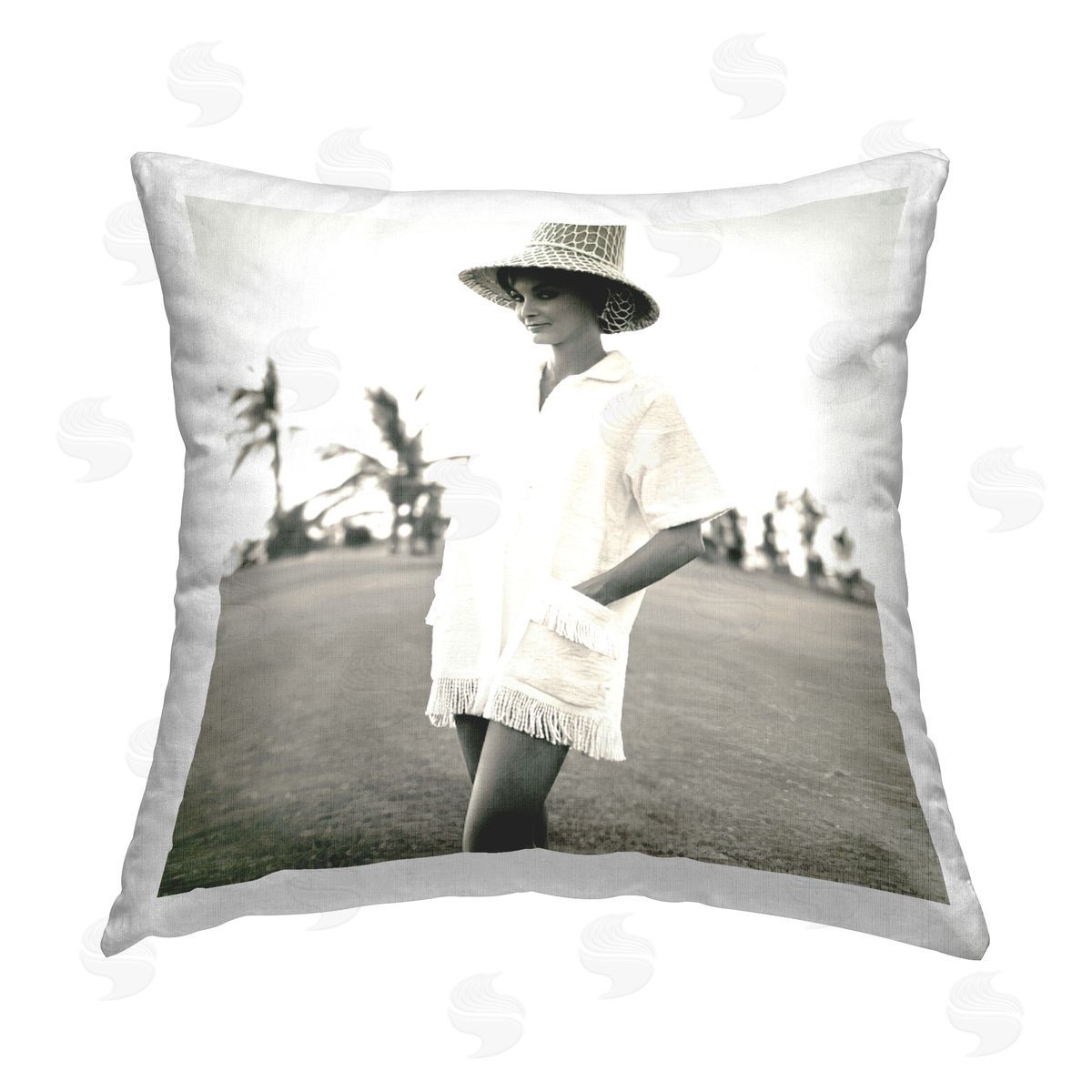 Graffitee Studios Beach Beauty in Sepia Printed Plush Polyester Throw Pillow