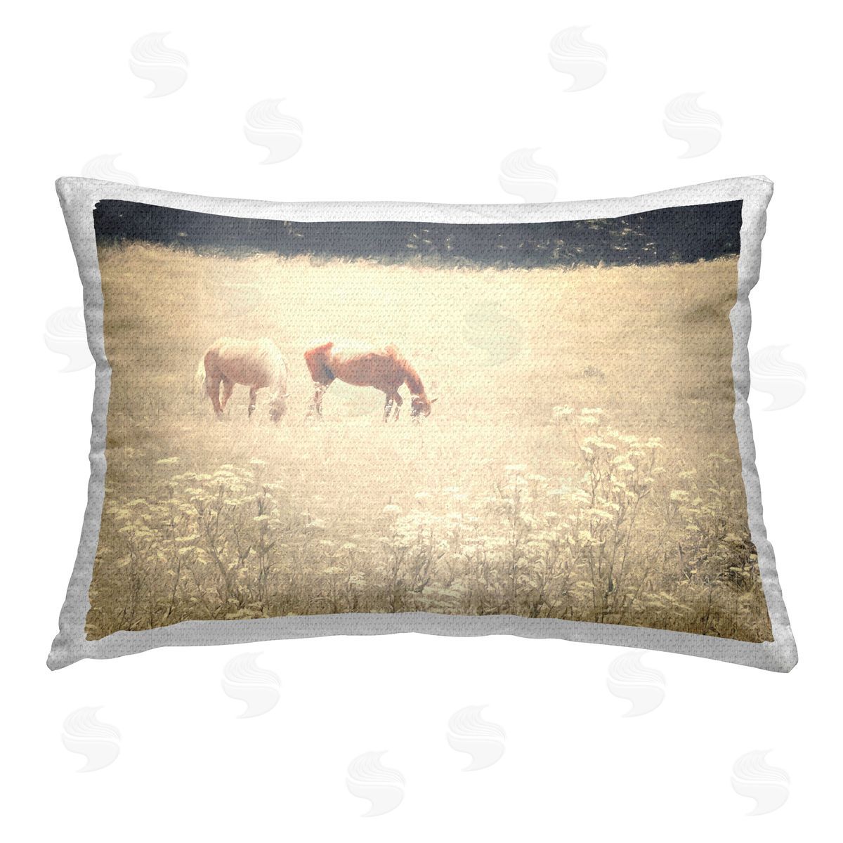 Graffitee Studios Pair of Horses Grazing Outdoor Quick-Dry Polyester Printed Throw Pillow