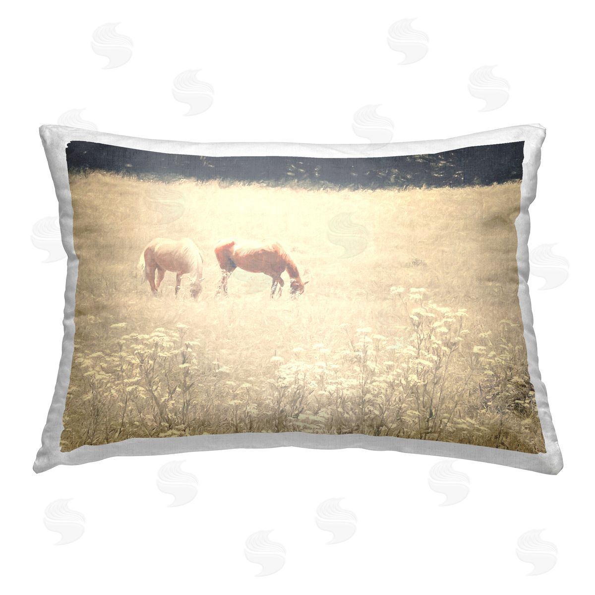 Graffitee Studios Pair of Horses Grazing Printed Plush Polyester Throw Pillow