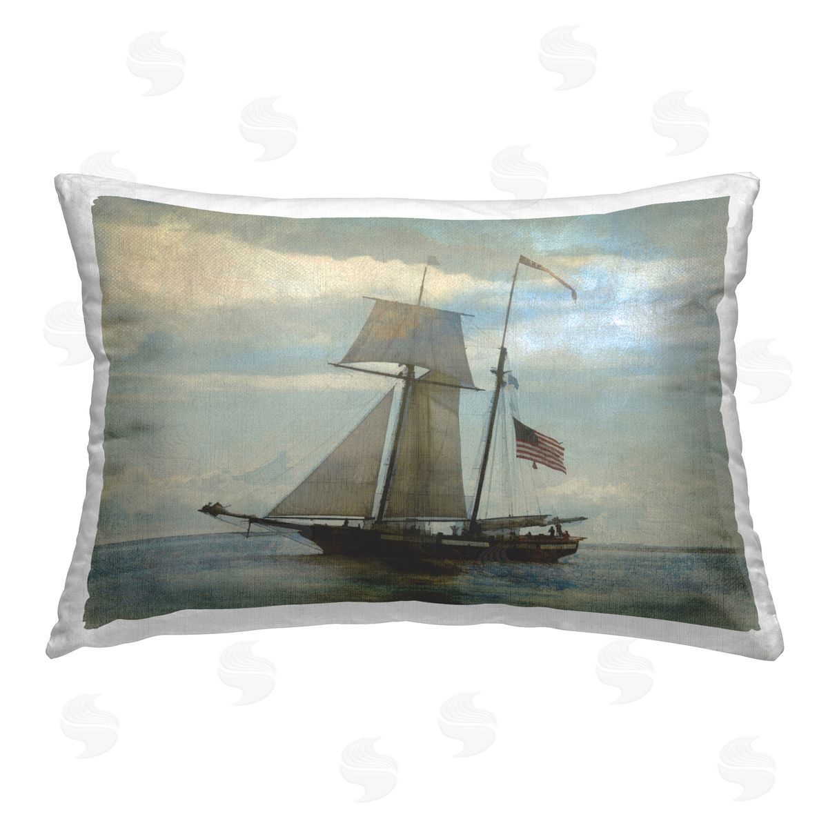 Graffitee Studios Classic Ship with Flag Printed Plush Polyester Throw Pillow