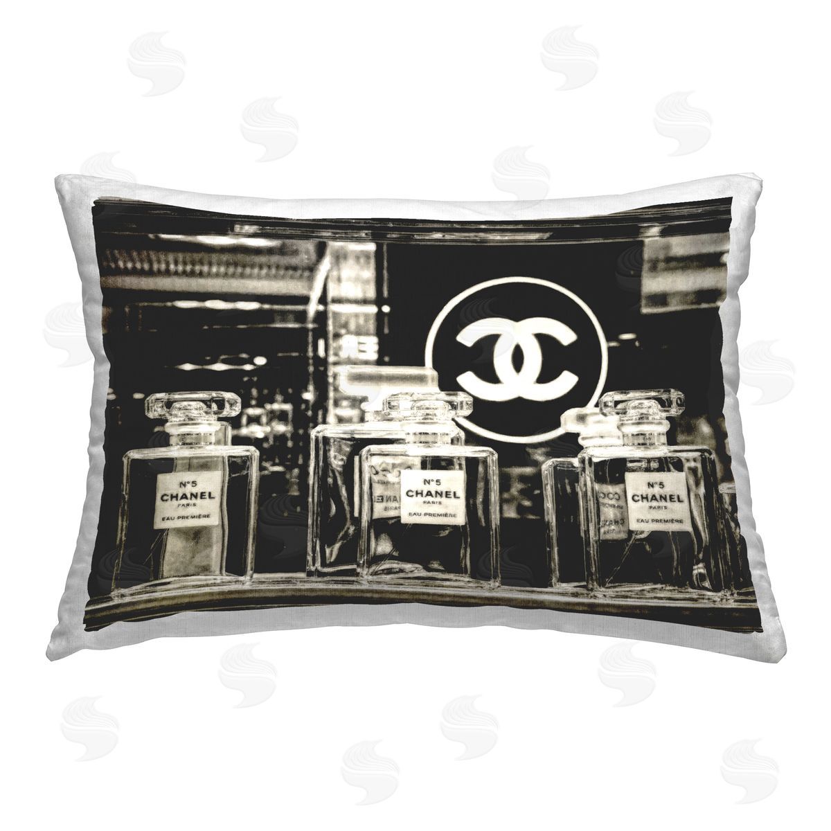 Graffitee Studios Monochrome Perfumes Display Printed Plush Polyester Throw Pillow