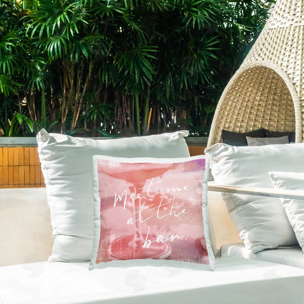 Graffitee Studios Meet Me at Bar Martini Outdoor Quick-Dry Polyester Printed Throw Pillow in Back Yard