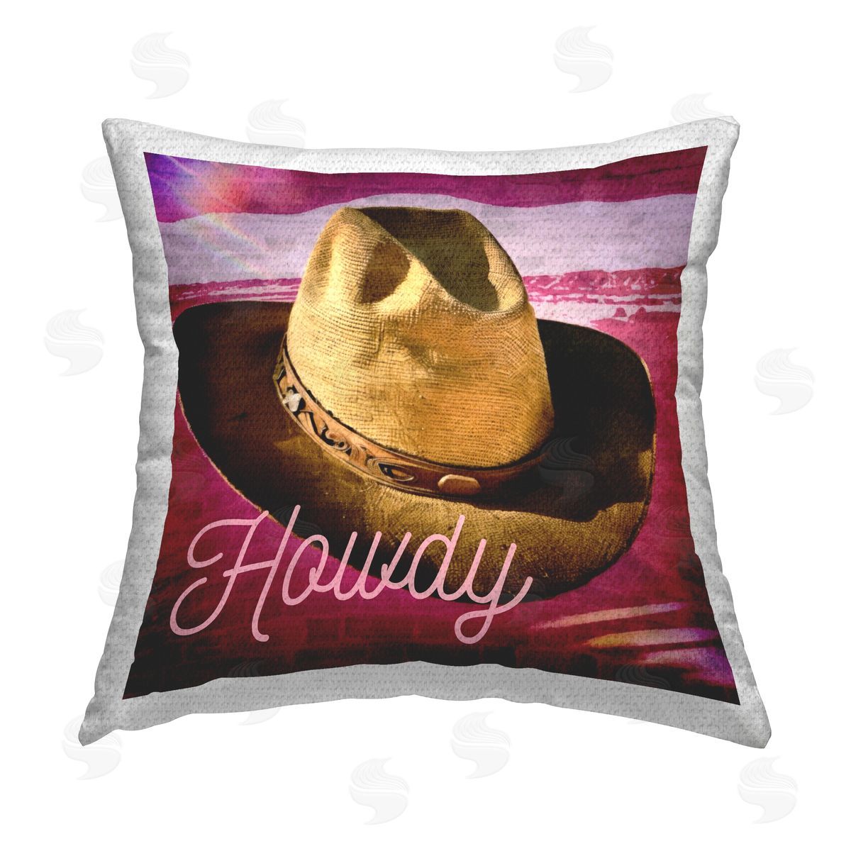 Graffitee Studios Howdy Cowboy Hat on Pink Outdoor Quick-Dry Polyester Printed Throw Pillow