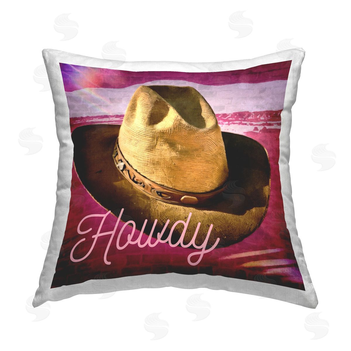Graffitee Studios Howdy Cowboy Hat on Pink Printed Plush Polyester Throw Pillow