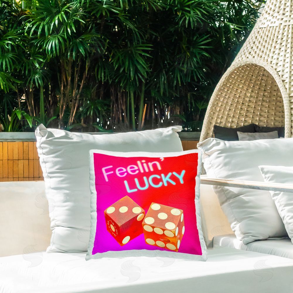 Graffitee Studios Feelin' Lucky with Dice Outdoor Quick-Dry Polyester Printed Throw Pillow in Back Yard