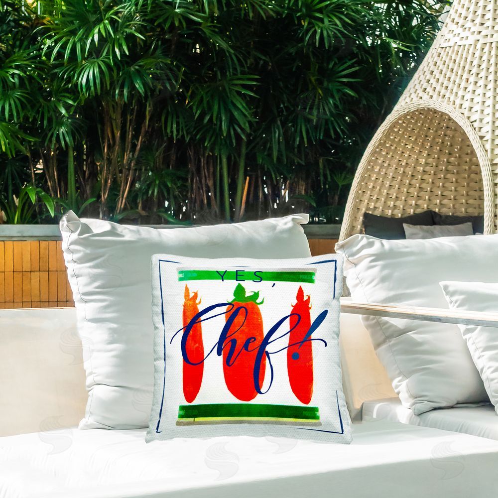 Graffitee Studios Yes Chef Canned Goods Outdoor Quick-Dry Polyester Printed Throw Pillow in Back Yard