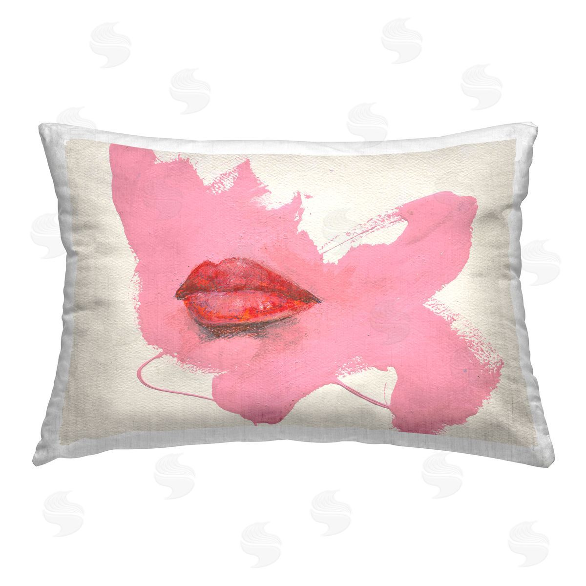 Daniel Houston Red Lips on Pink Printed Plush Polyester Throw Pillow