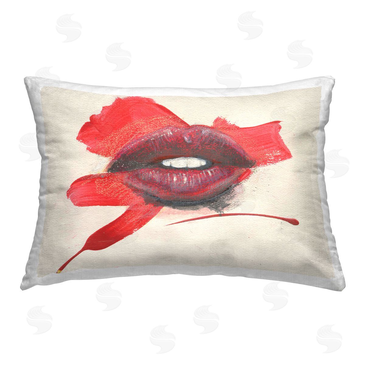 Daniel Houston Red Lips Paint Streak Printed Plush Polyester Throw Pillow