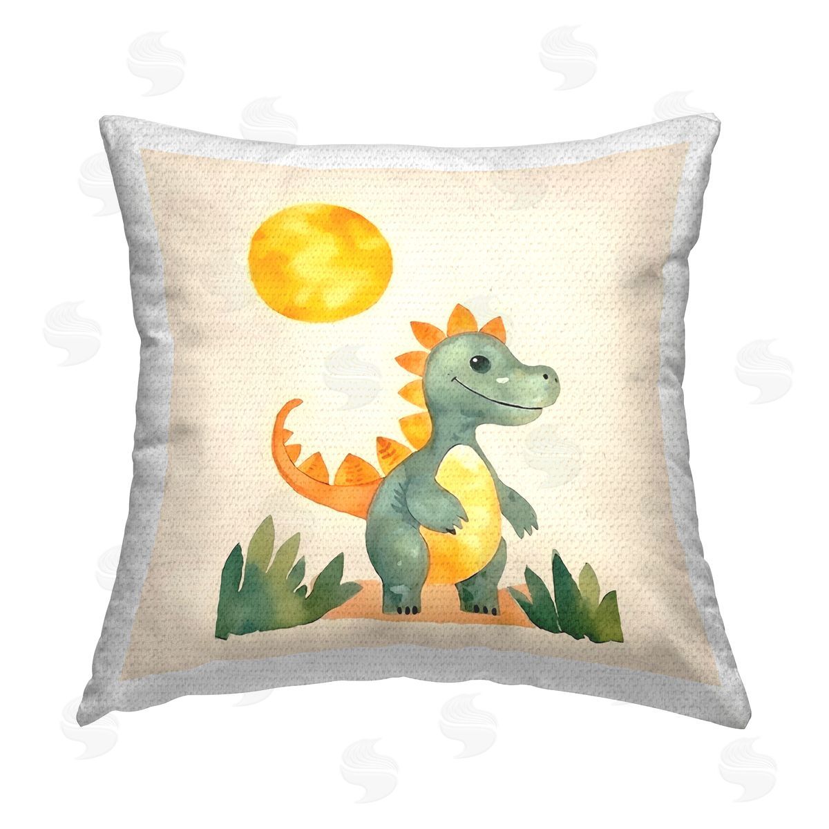 Andrea Haase Happy Dinosaur & Sun Outdoor Quick-Dry Polyester Printed Throw Pillow