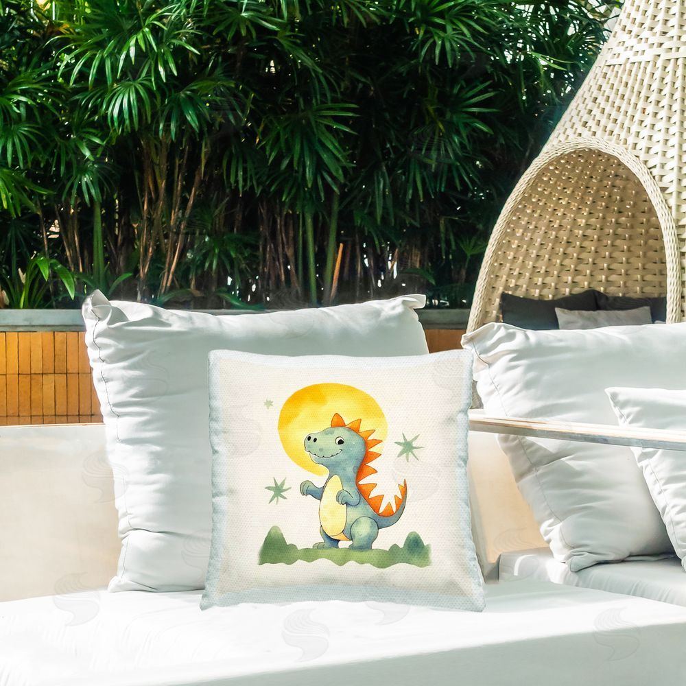 Andrea Haase Dino Under Moonlight Outdoor Quick-Dry Polyester Printed Throw Pillow in Back Yard