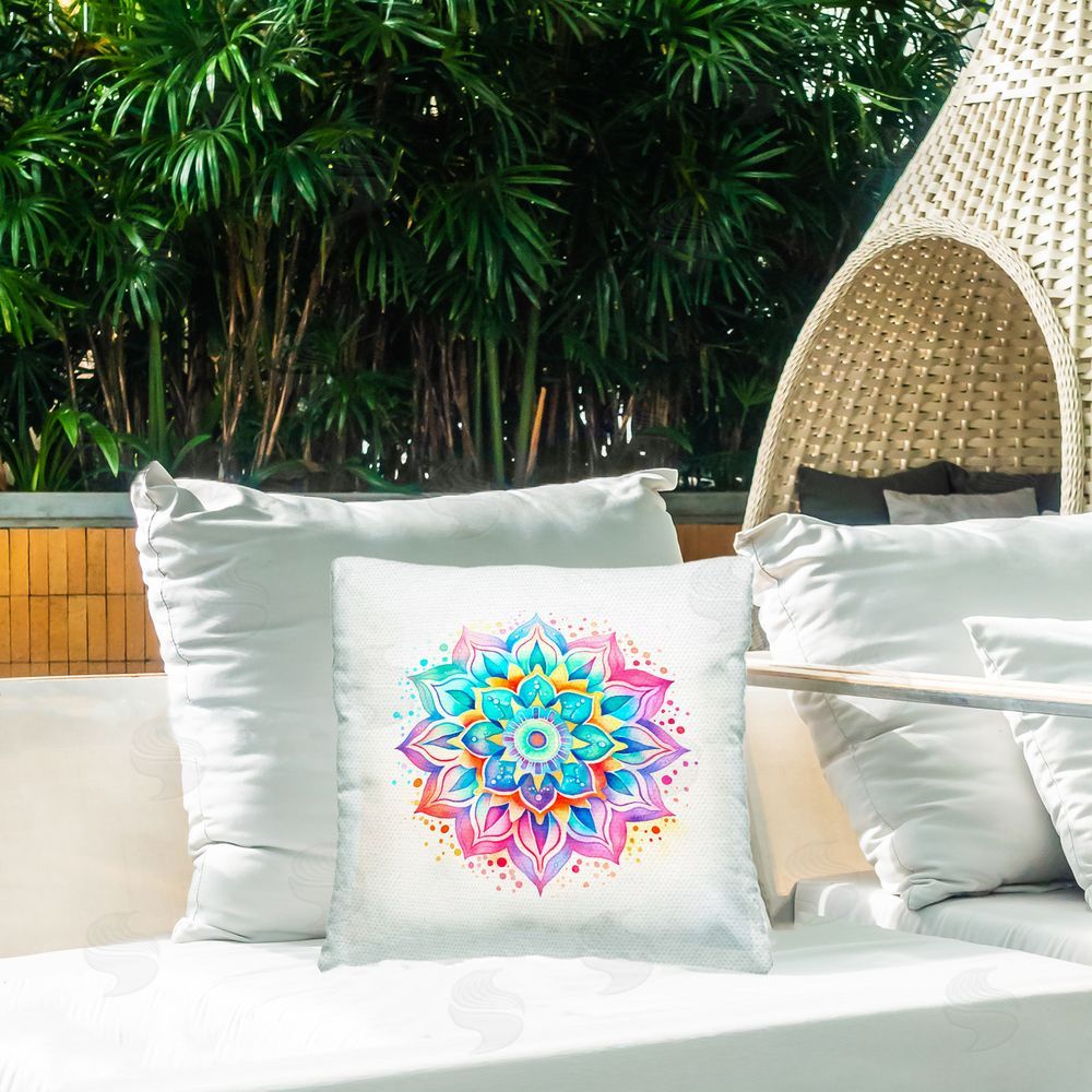 Andrea Haase Magic Rainbow Mandala Outdoor Quick-Dry Polyester Printed Throw Pillow in Back Yard