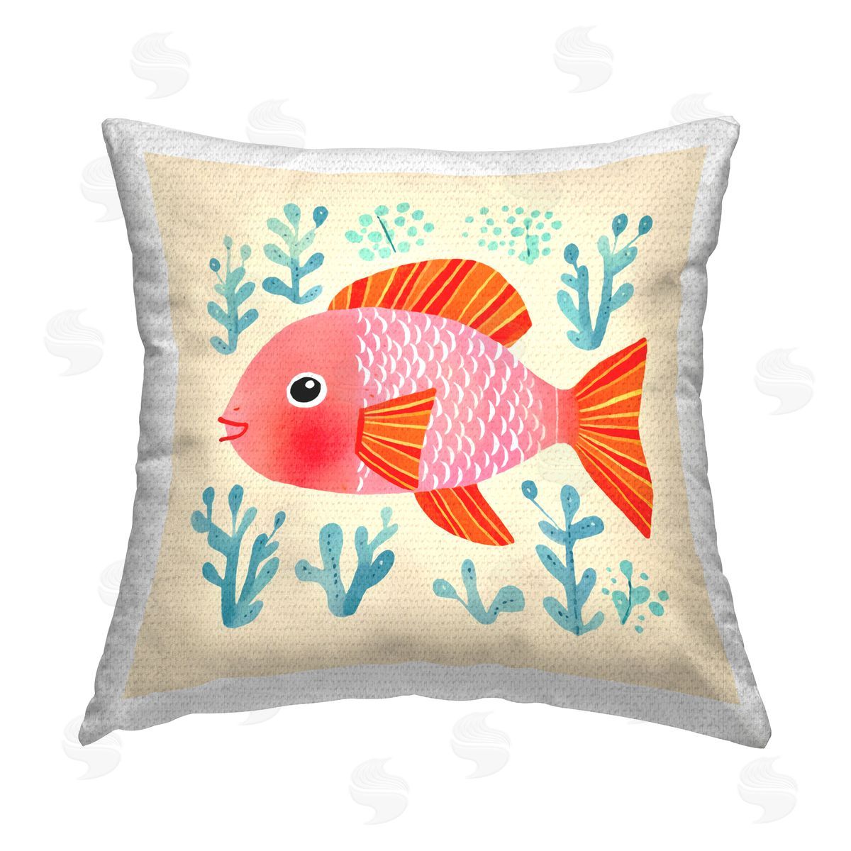 Andrea Haase Happy Fish & Seaweed Sprigs Outdoor Quick-Dry Polyester Printed Throw Pillow