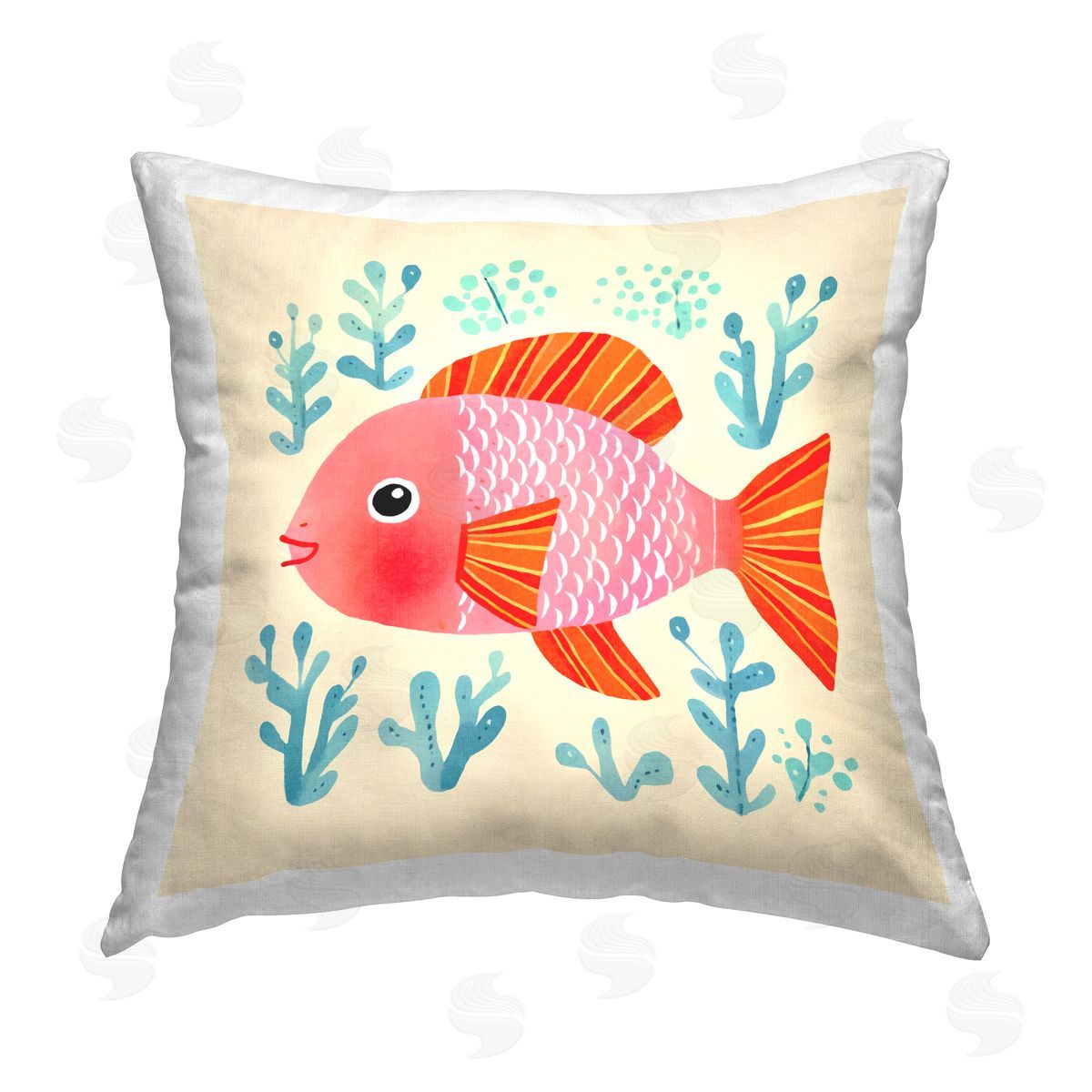 Andrea Haase Happy Fish & Seaweed Sprigs Printed Plush Polyester Throw Pillow