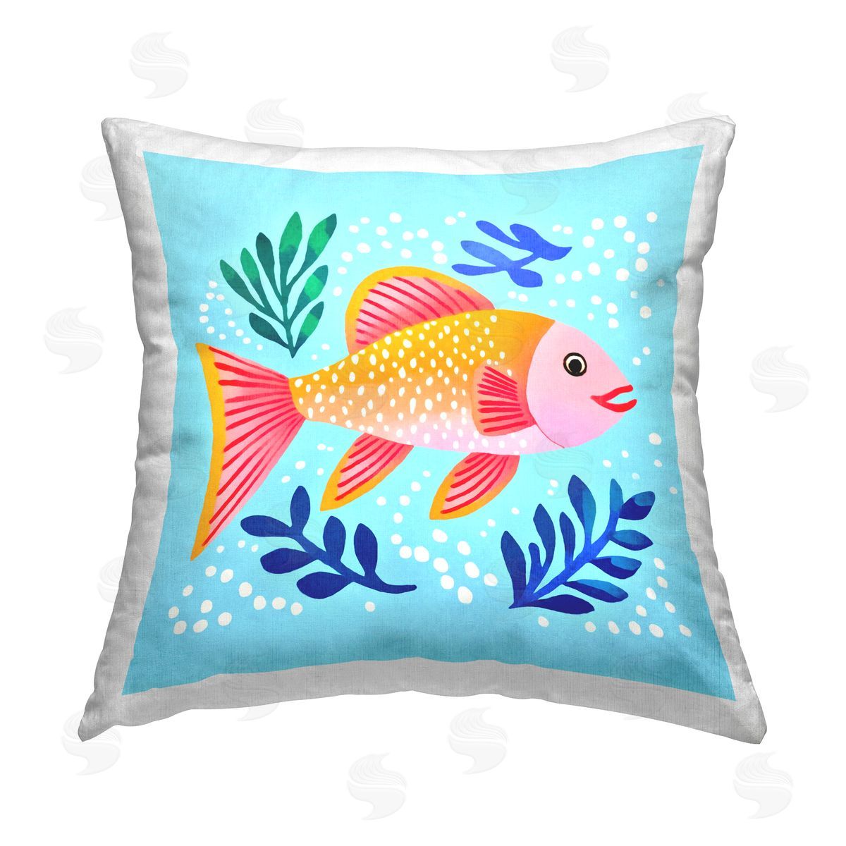 Andrea Haase Whimsical Fish & Seaweed Printed Plush Polyester Throw Pillow