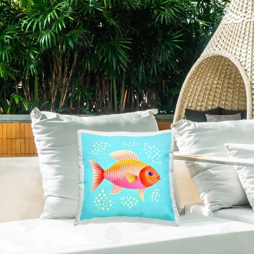 Andrea Haase Whimsical Orange Fish Outdoor Quick-Dry Polyester Printed Throw Pillow in Back Yard