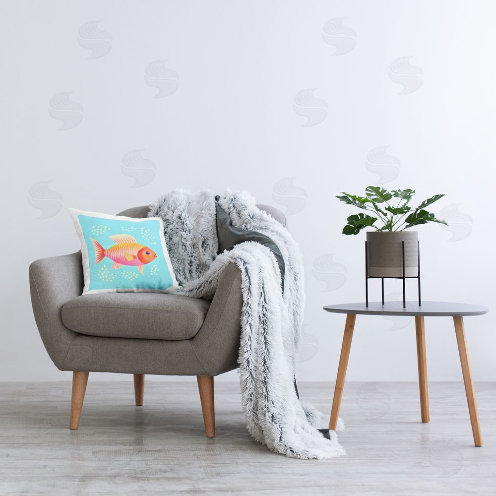 Andrea Haase Whimsical Orange Fish Printed Plush Polyester Throw Pillow On Chair
