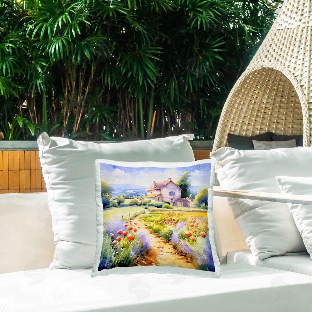 Andrea Haase Provence Cottage Gardens Outdoor Quick-Dry Polyester Printed Throw Pillow in Back Yard