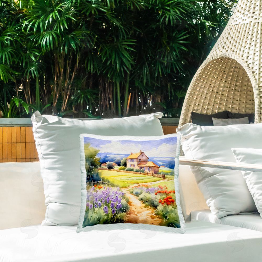 Andrea Haase Summer Lavender Farm Outdoor Quick-Dry Polyester Printed Throw Pillow in Back Yard