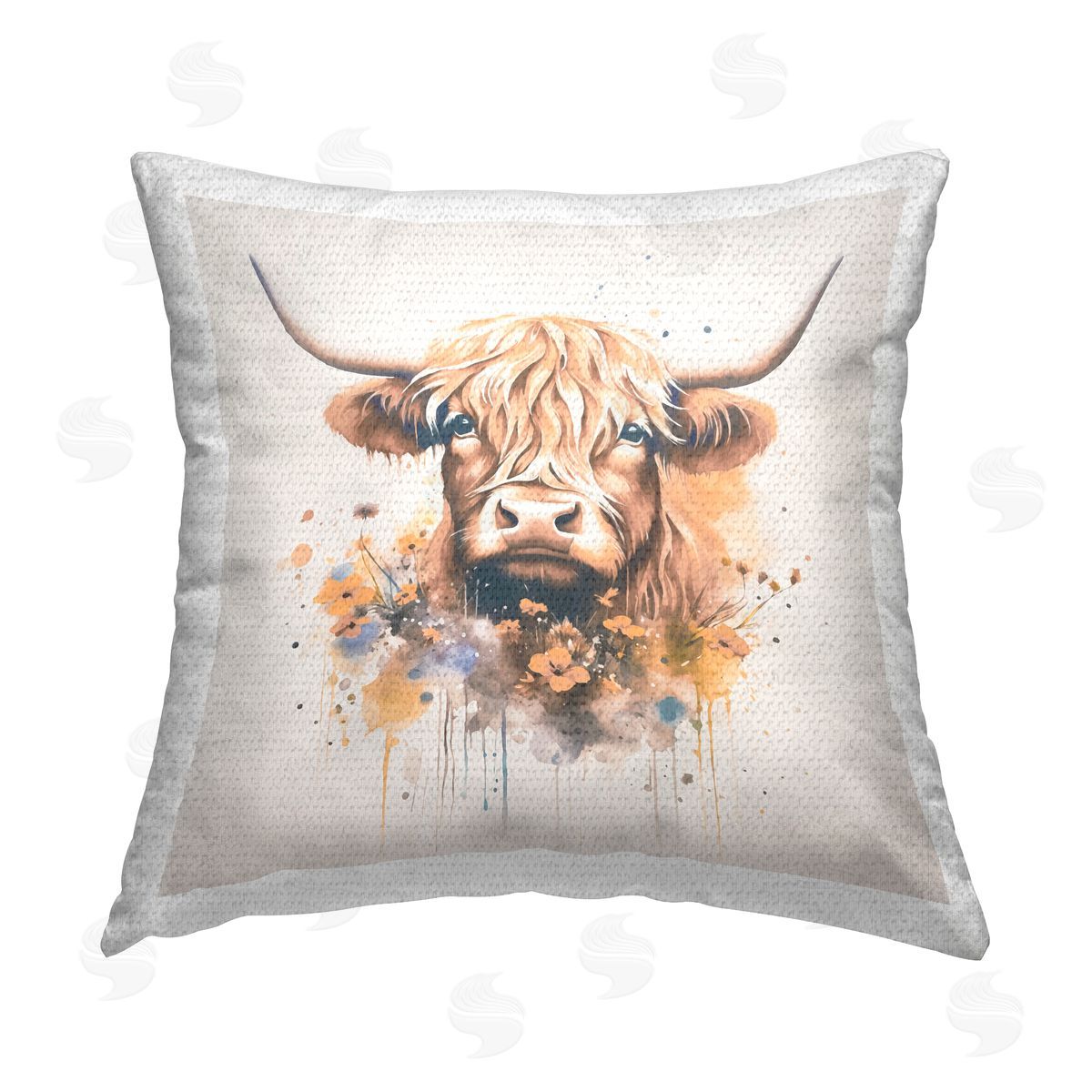 Andrea Haase Fancy Florals Highland Cow Outdoor Quick-Dry Polyester Printed Throw Pillow