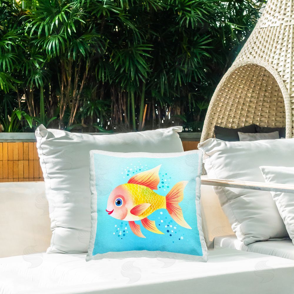 Andrea Haase Happy Fish with Speckles Outdoor Quick-Dry Polyester Printed Throw Pillow in Back Yard
