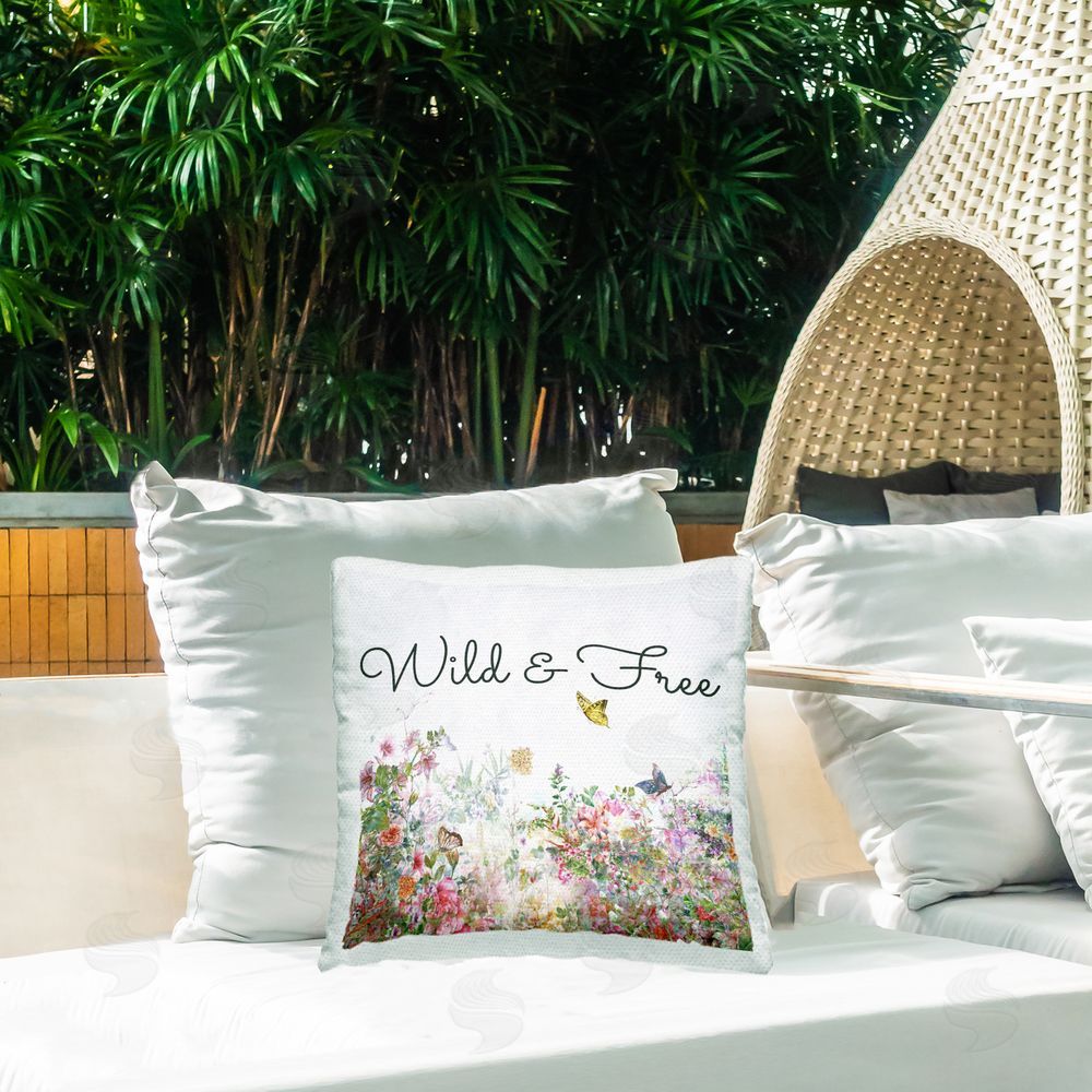 Karen Smith Wild & Free Butterflies Outdoor Quick-Dry Polyester Printed Throw Pillow in Back Yard