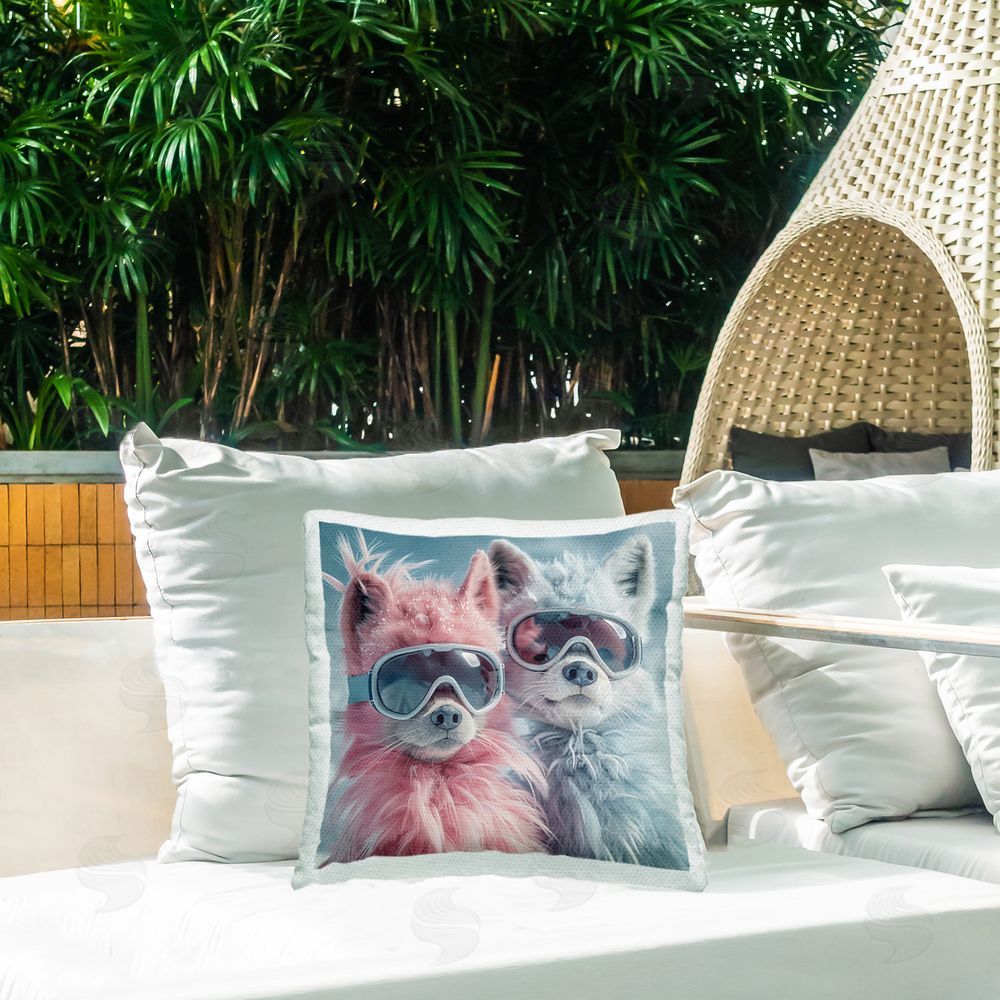 Lazar Studio Foxes in Winter Goggles Outdoor Quick-Dry Polyester Printed Throw Pillow in Back Yard