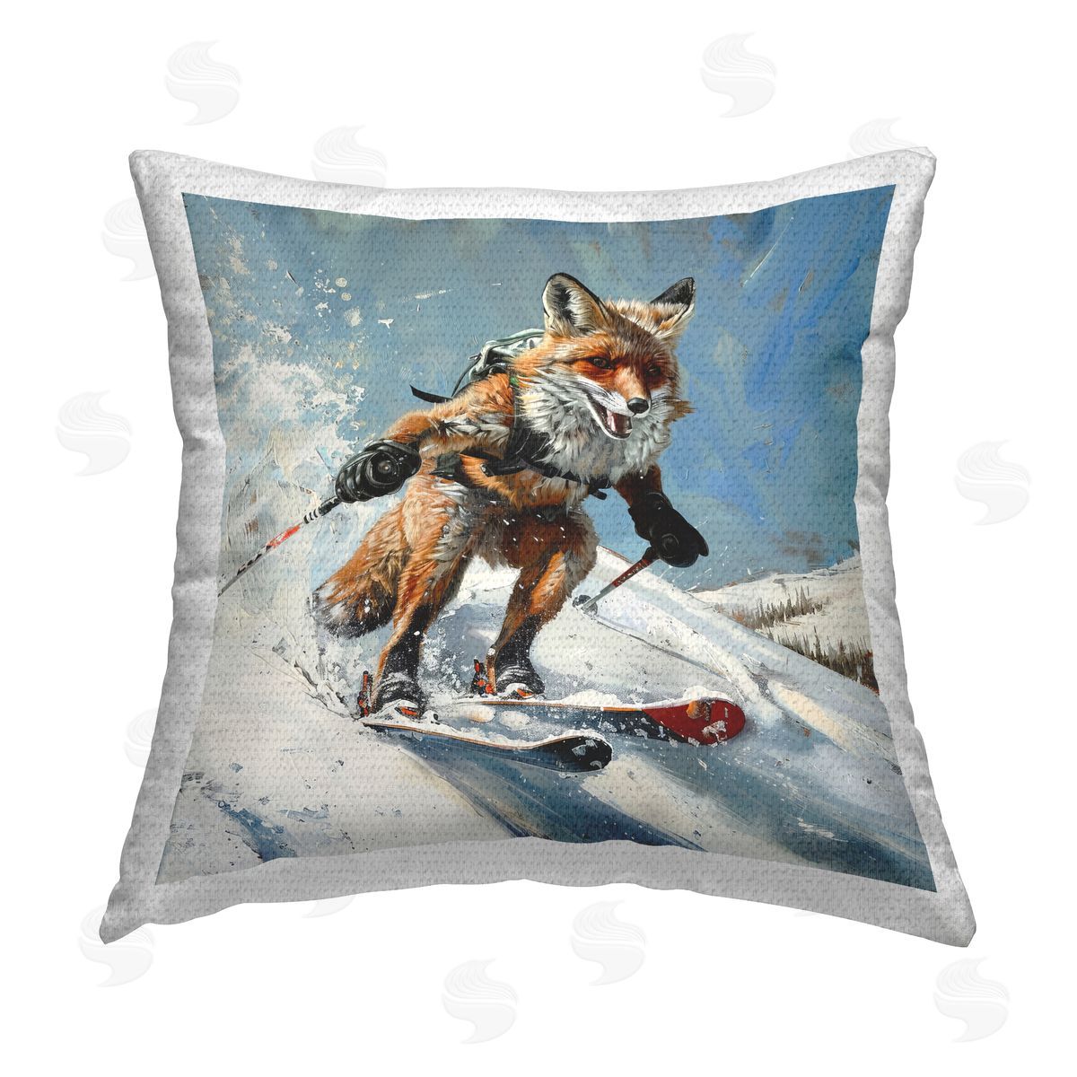 Lazar Studio Skiing Slopes Fox Outdoor Quick-Dry Polyester Printed Throw Pillow