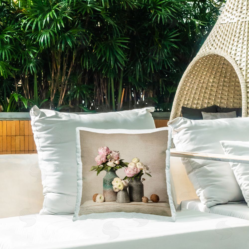 Leah McLean Three Spring Blooms Outdoor Quick-Dry Polyester Printed Throw Pillow in Back Yard