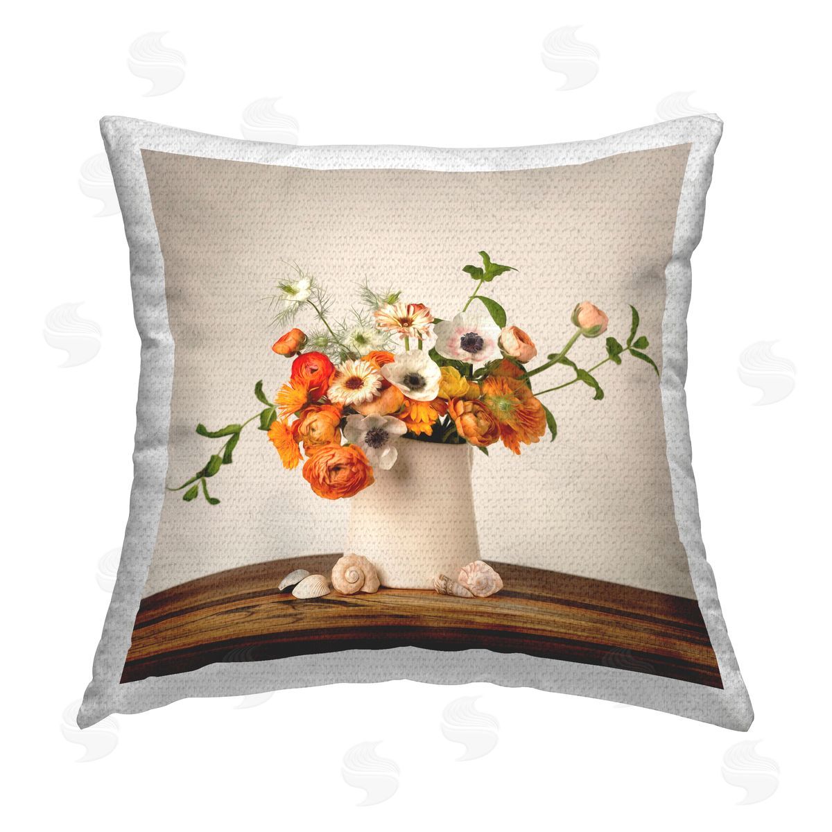 Leah McLean Orange & White Still Life Outdoor Quick-Dry Polyester Printed Throw Pillow