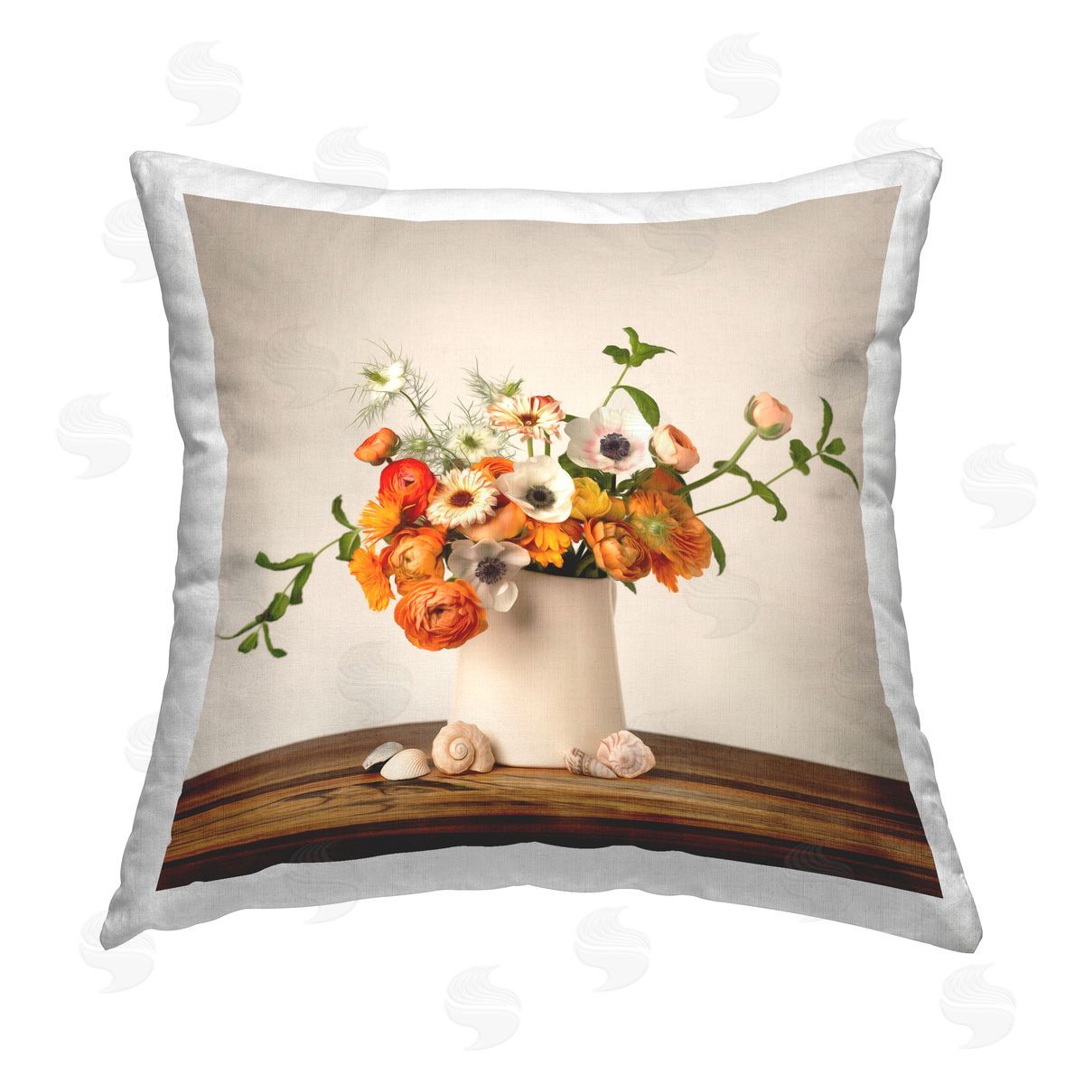 Leah McLean Orange & White Still Life Printed Plush Polyester Throw Pillow