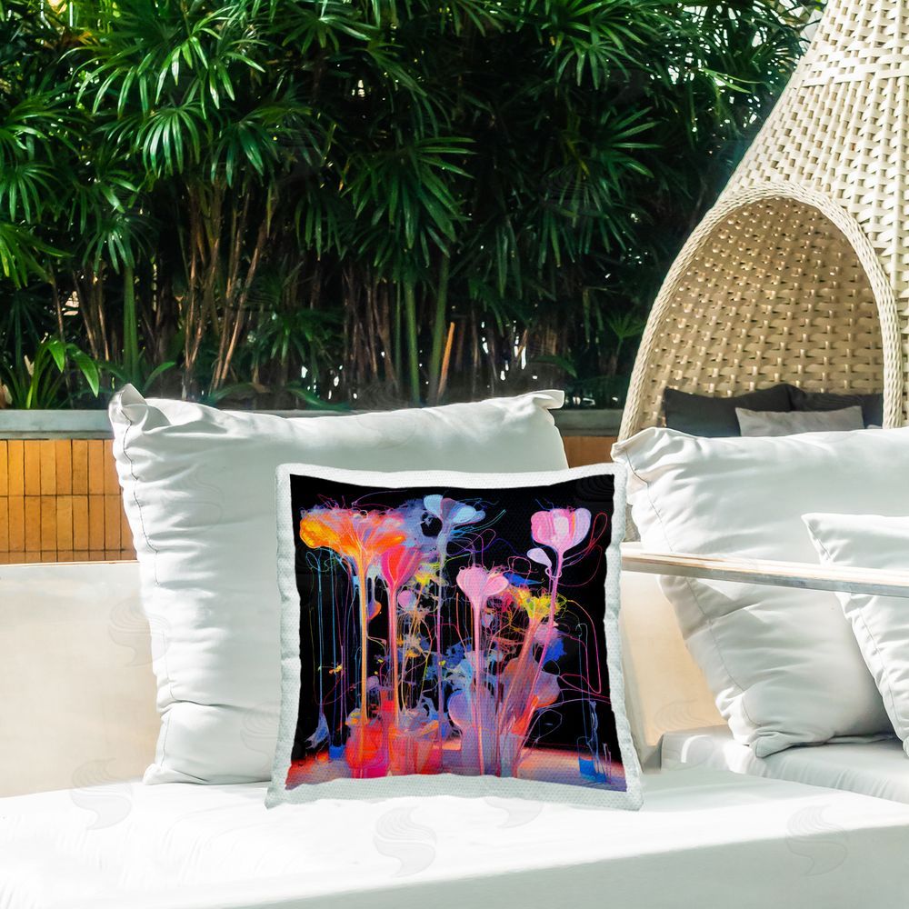 Nuk Nalandro Bold Otherworldly Blossoms Outdoor Quick-Dry Polyester Printed Throw Pillow in Back Yard