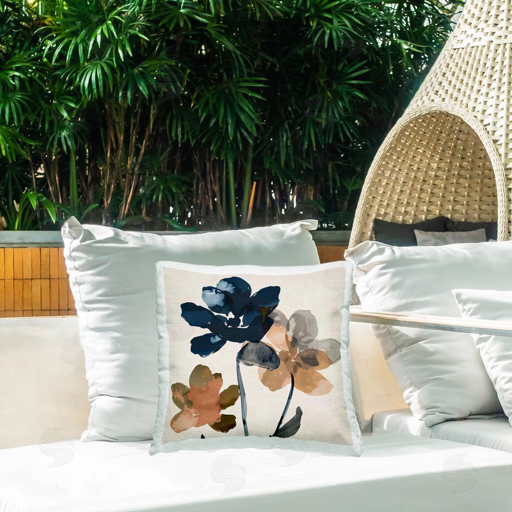 Irena Orlov Abstract Earth Tone Blooms Outdoor Quick-Dry Polyester Printed Throw Pillow in Back Yard