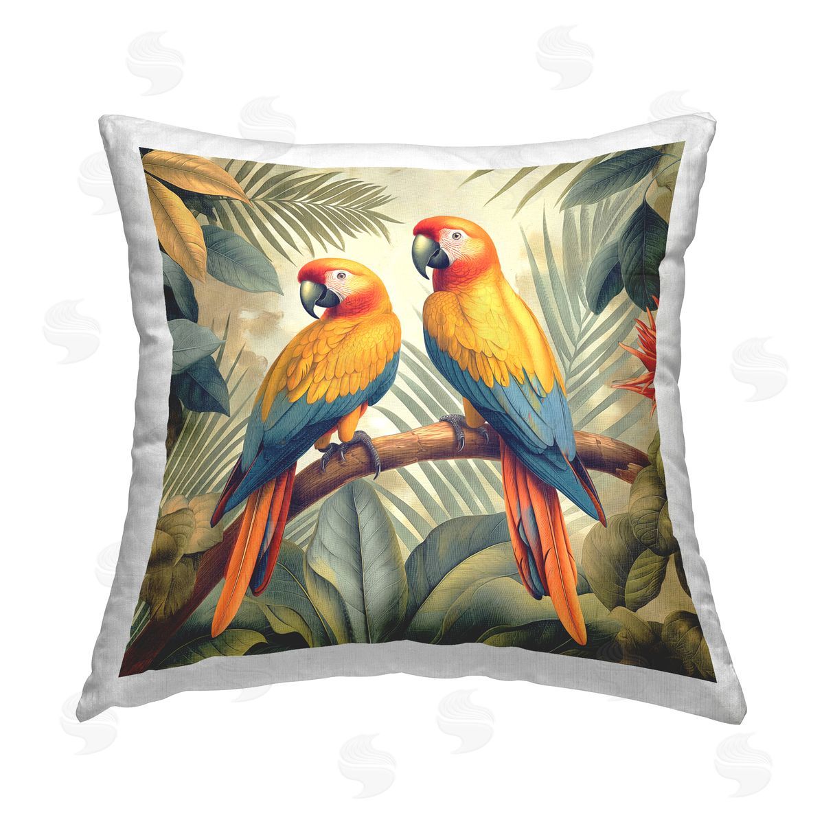 Steve Hunziker Parrot Duo on Branch Printed Plush Polyester Throw Pillow