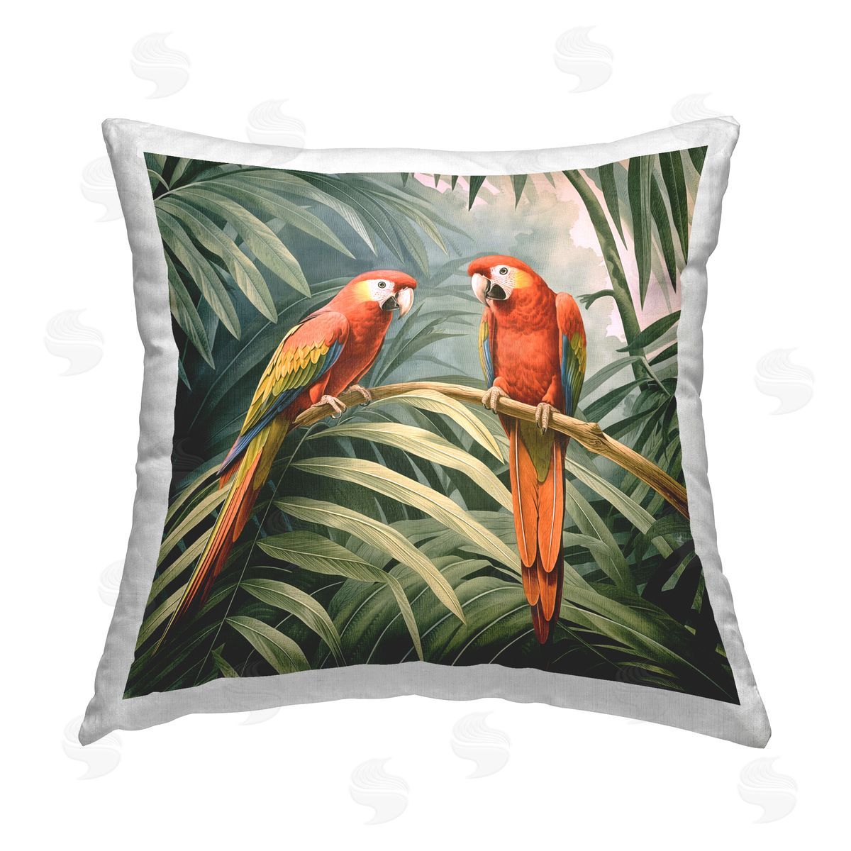 Steve Hunziker Parrot Duo in Rainforest Printed Plush Polyester Throw Pillow