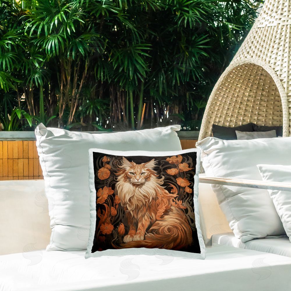 Steve Hunziker Maine Coon Cat Portrait Outdoor Quick-Dry Polyester Printed Throw Pillow in Back Yard