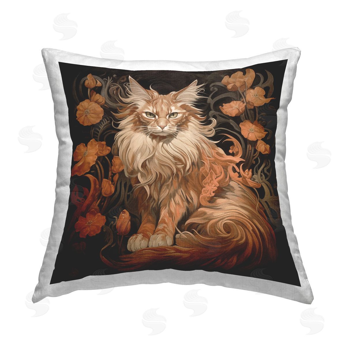 Steve Hunziker Maine Coon Cat Portrait Printed Plush Polyester Throw Pillow