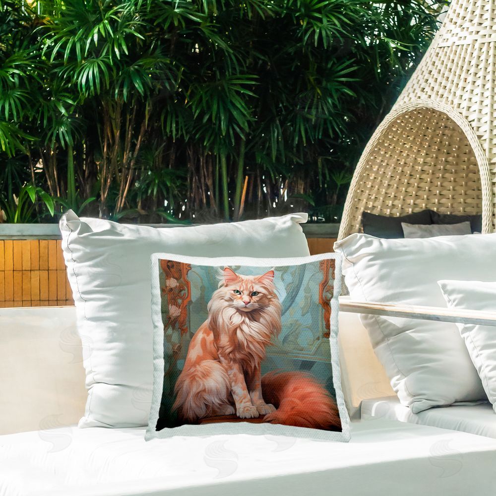 Steve Hunziker Cat Nouveau Portrait Outdoor Quick-Dry Polyester Printed Throw Pillow in Back Yard