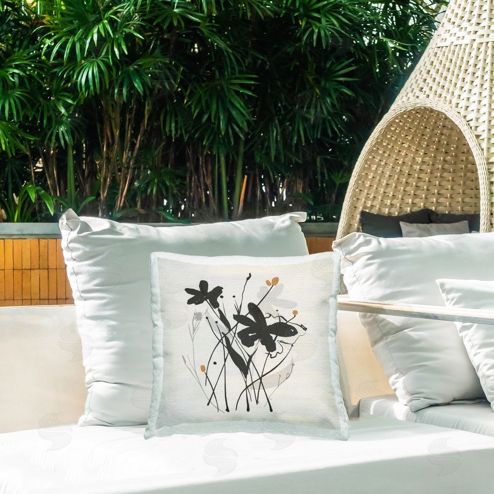 Susan Jill Abstract Flower Squiggles Outdoor Quick-Dry Polyester Printed Throw Pillow in Back Yard